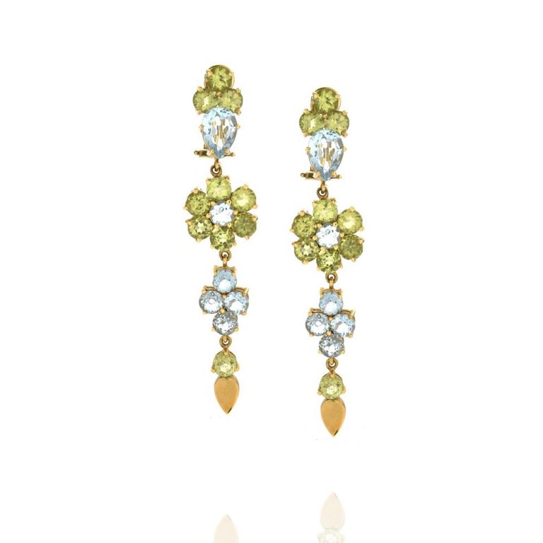 18k Yellow Gold Peridot and Topaz Dangle Earrings