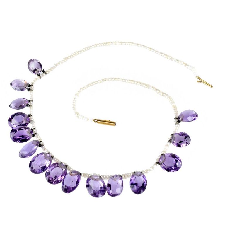 15k Yellow Gold Amethyst and Pearl Necklace