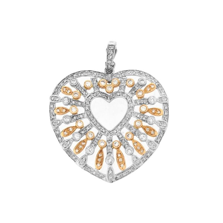 18k White and Yellow Gold Diamond Heart Pendant