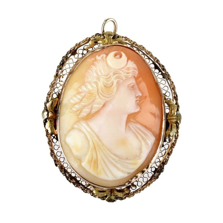 14k Yellow Gold Shell Cameo Pendant/Brooch
