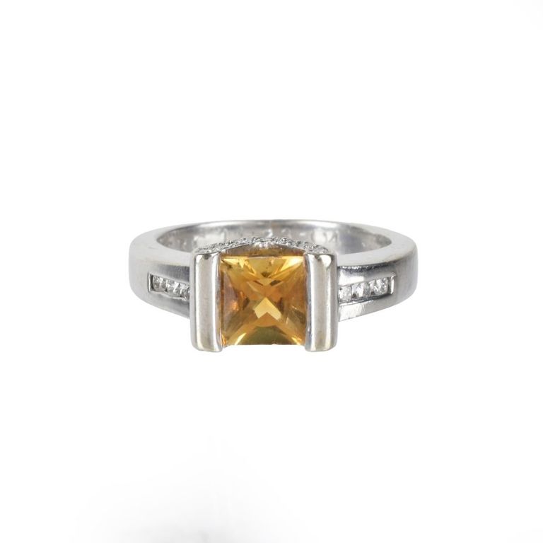14k White Gold Citrine and Diamond Ring