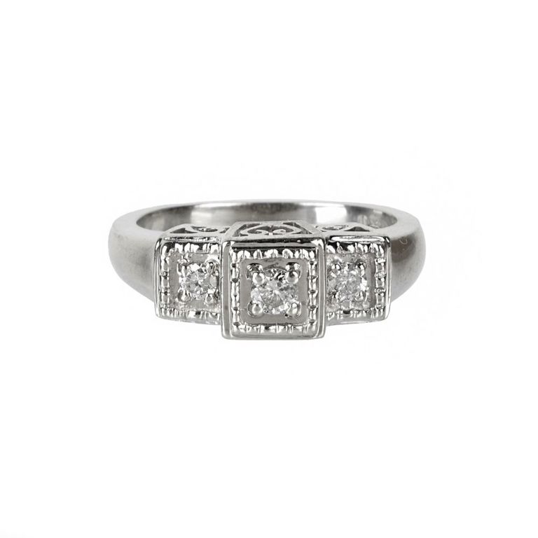 14k White Gold Diamond Filigree Ring