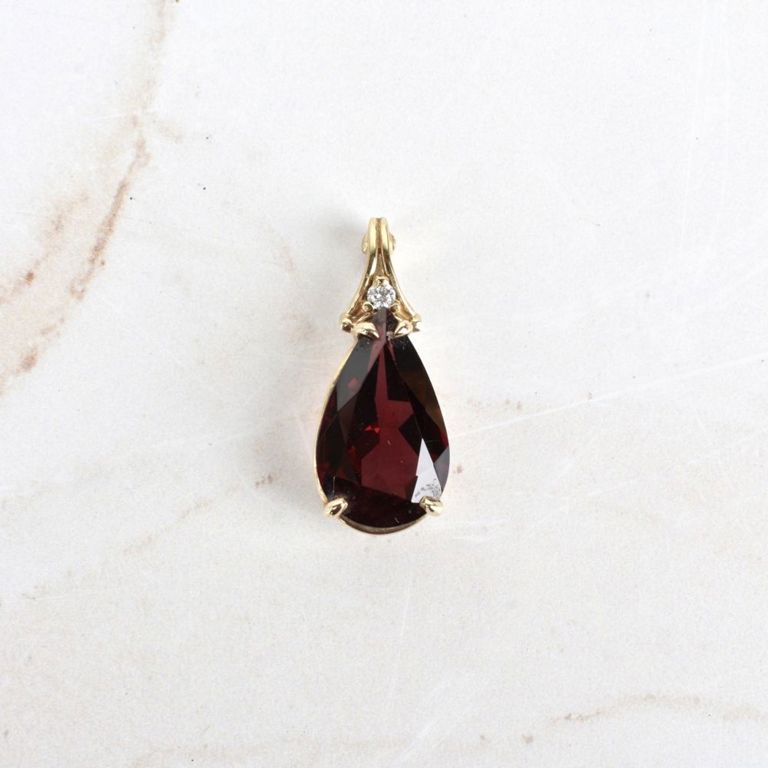 14k Yellow Gold Garnet and Diamond Pendant