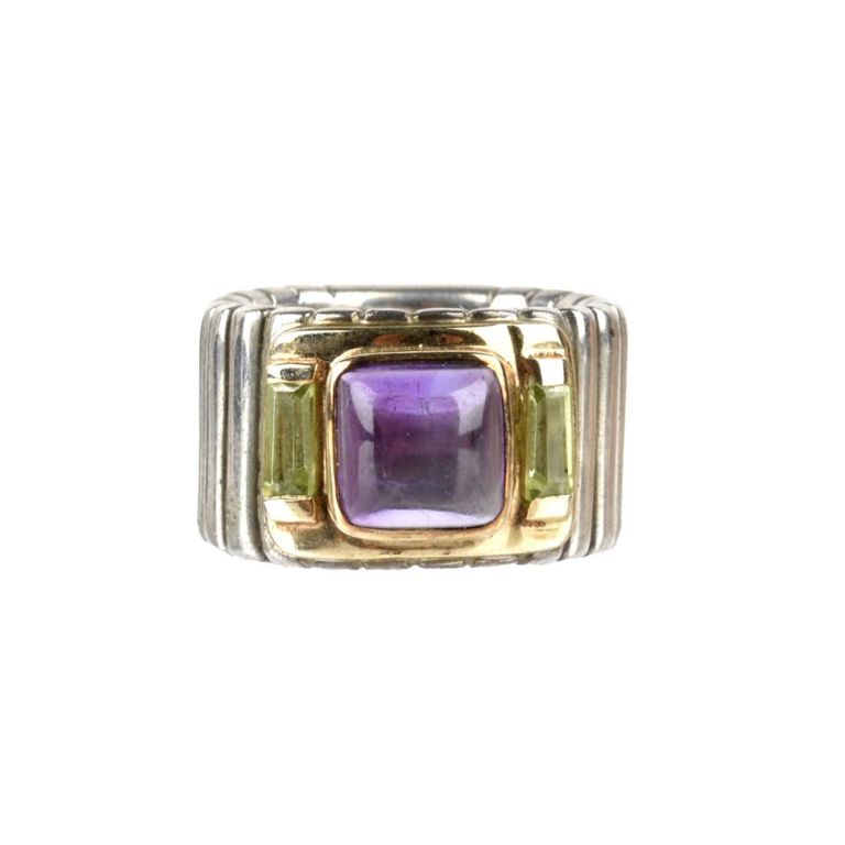 14k Gold and Silver Amethyst and Peridot Ring