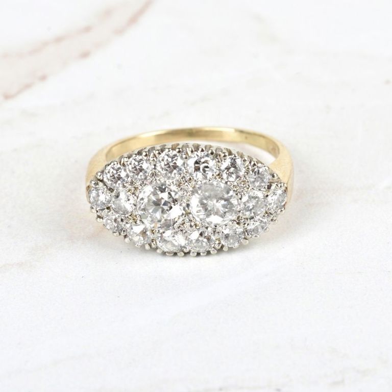 14k Yellow and White Gold Diamond Cluster Ring