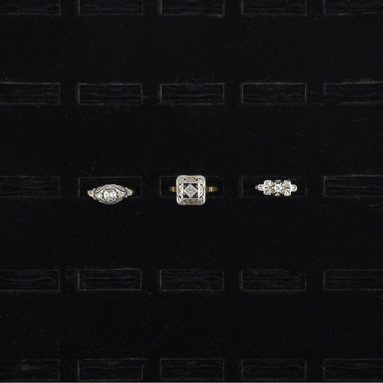 Three 18k and 14k Yellow Gold and Platinum Rings