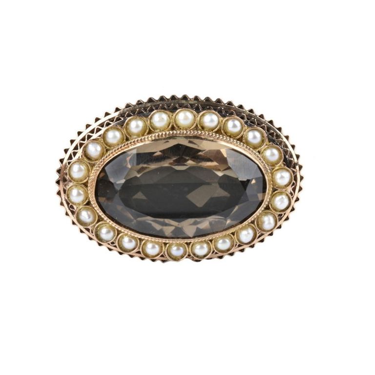 14kGold Smokey Quartz and Pearl Pendant/Brooch