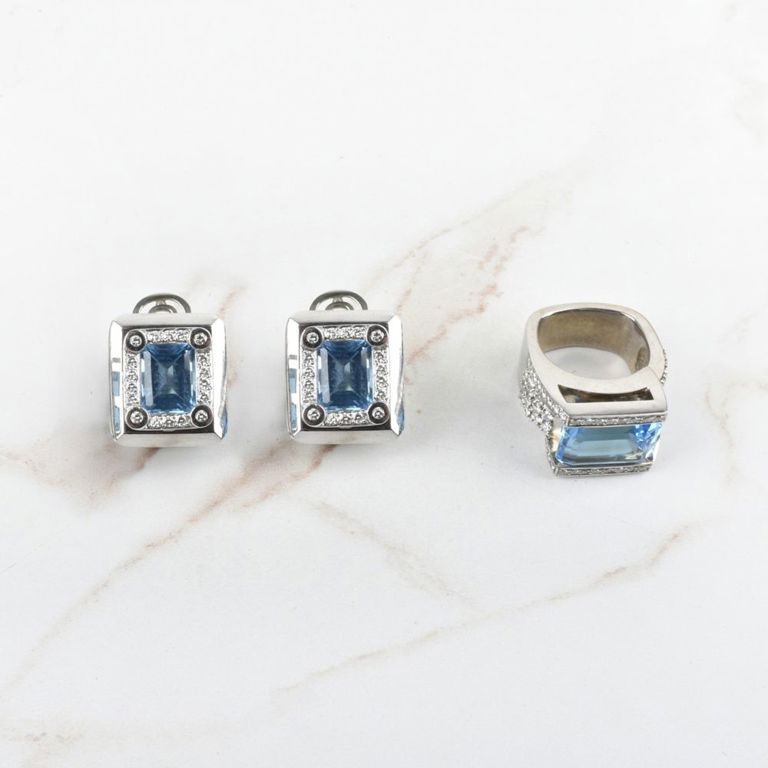 14k White Gold Topaz and Diamond Jewelry Set