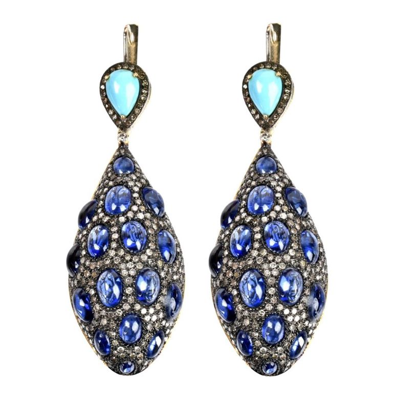 18k Gold and Silver Gemstone Pendant Earrings