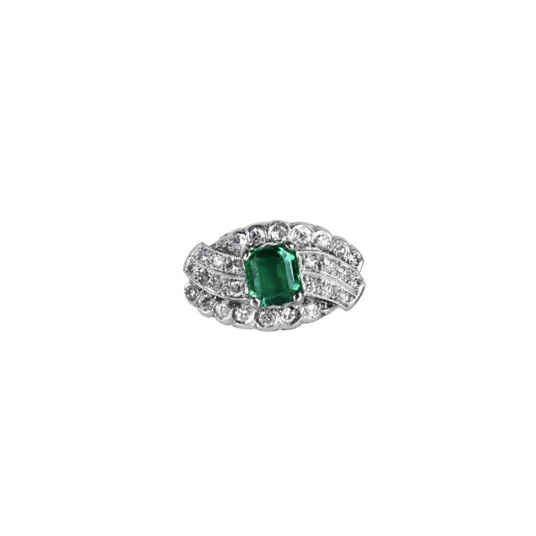 14k White Gold Emerald and Diamond Ring