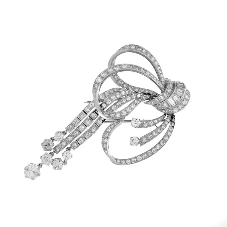 Platinum Diamond Bow Brooch