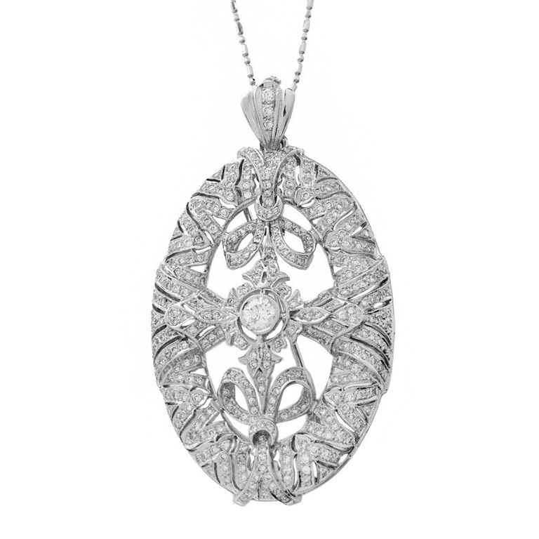 18k and 14k Gold Diamond Pendant/Brooch Necklace