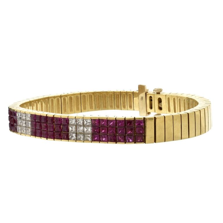 18k Yellow Gold Ruby and Diamond Bracelet