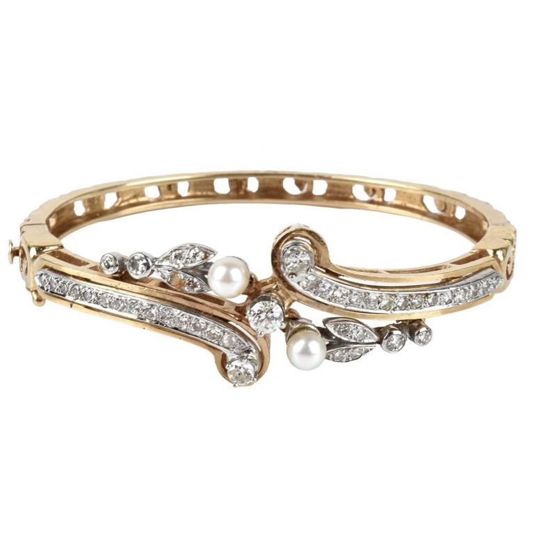 14k Gold Diamond and Pearl Bracelet