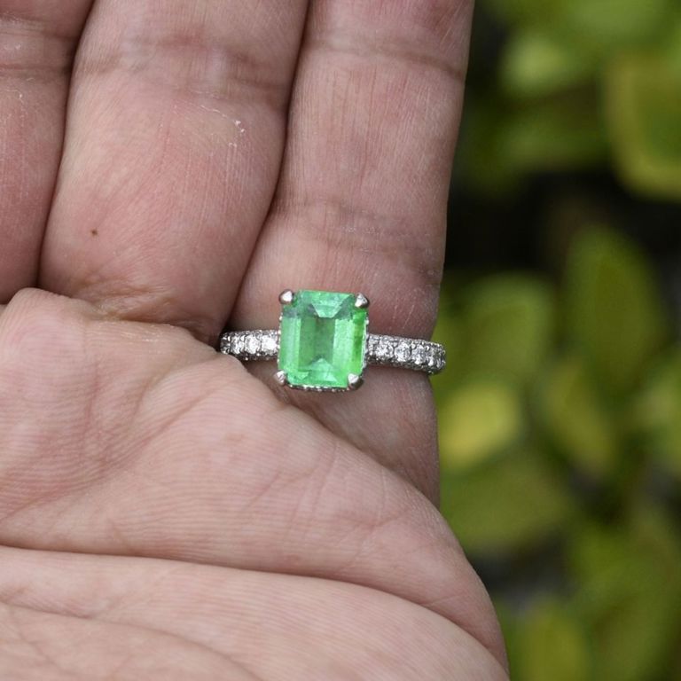 Platinum Emerald and Diamond Ring