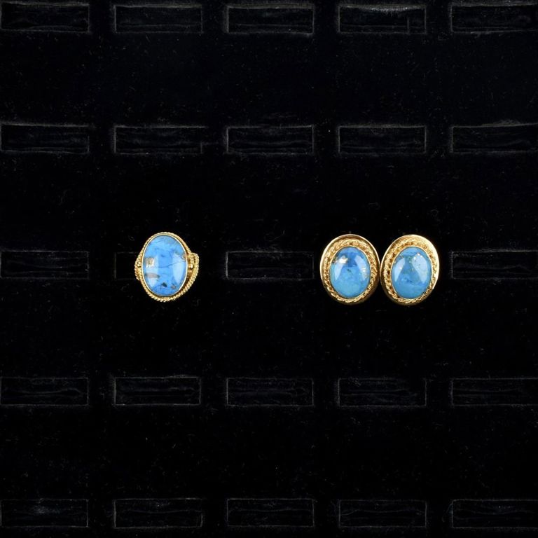 18k Yellow Gold Turquoise Jewelry Set