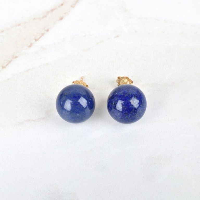 14k Yellow Gold Lapis Lazuli Stud Earrings
