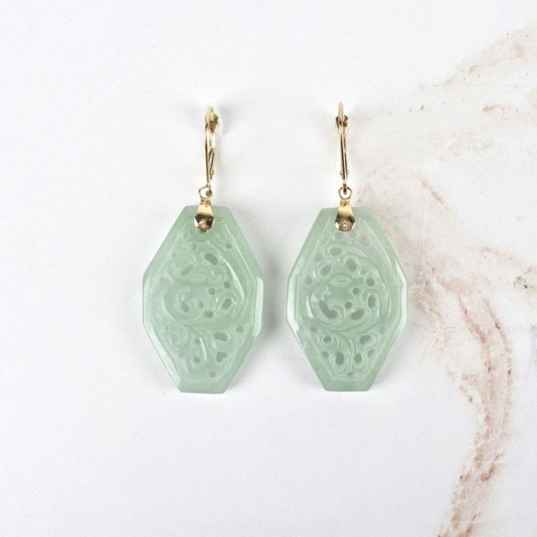 14k Yellow Gold Jade Pendant Earrings