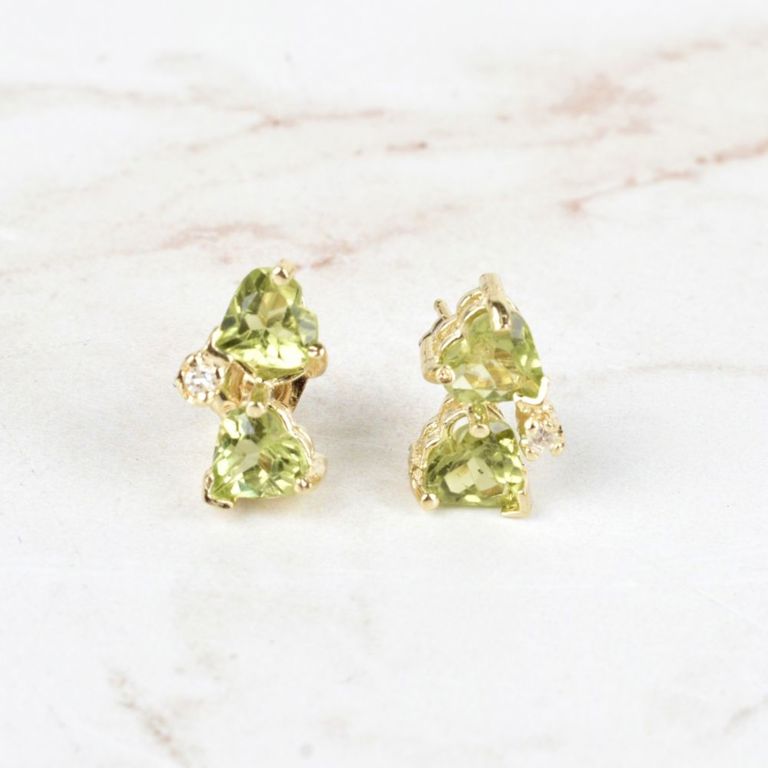 14k Yellow Gold Peridot and Diamond Stud Earrings