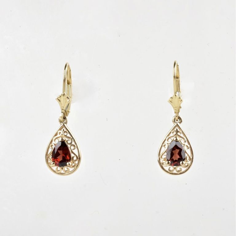 10k Yellow Gold Garnet Filigree Pendant Earrings