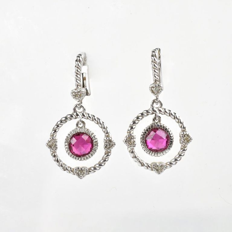 18k Gold and Silver Diamond and Ruby Earrings