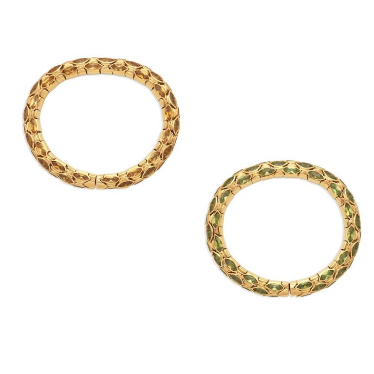 17k Yellow Gold Peridot and Topaz Bangles