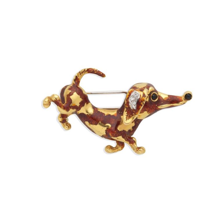 Onyx and Diamond Dog Brooch