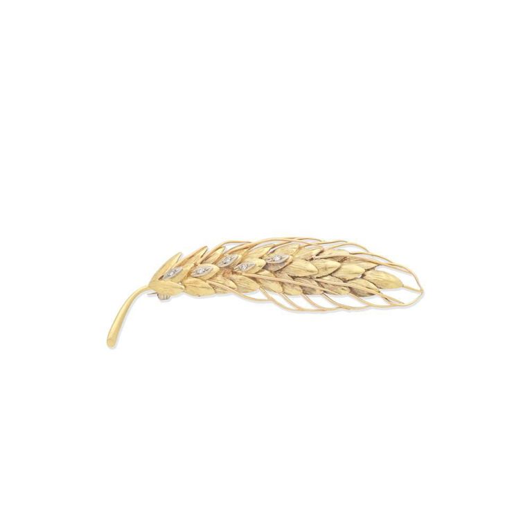 18k Yellow Gold Diamond Wheat Sheaf Brooch