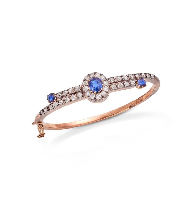 Silver Sapphire and Diamond Bangle