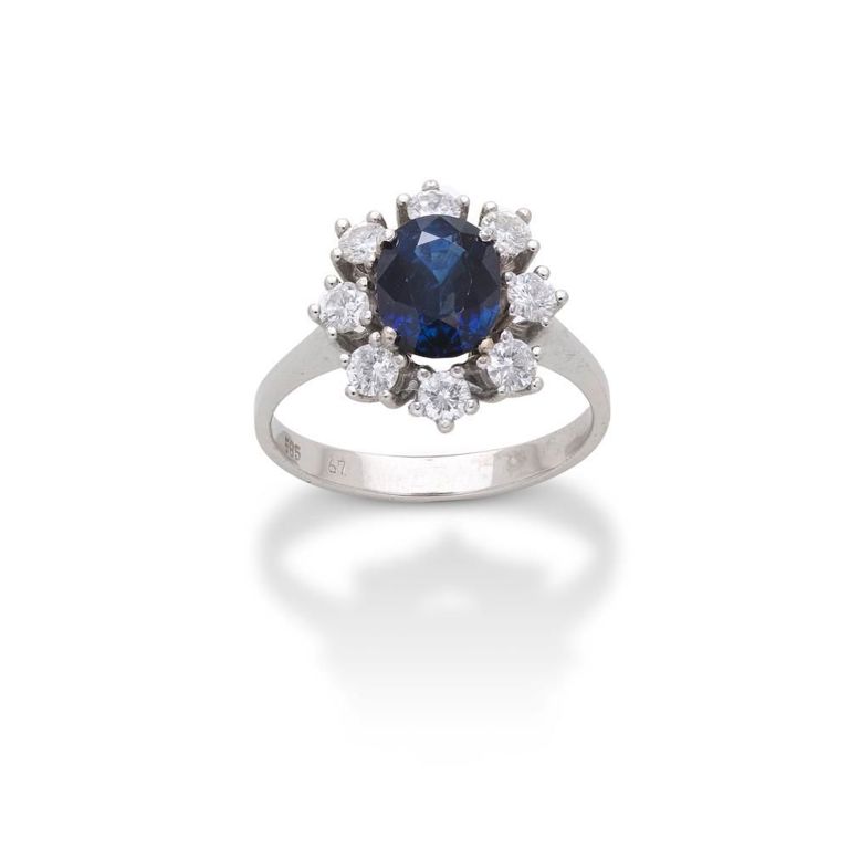 Sapphire and Diamond Cluster Ring