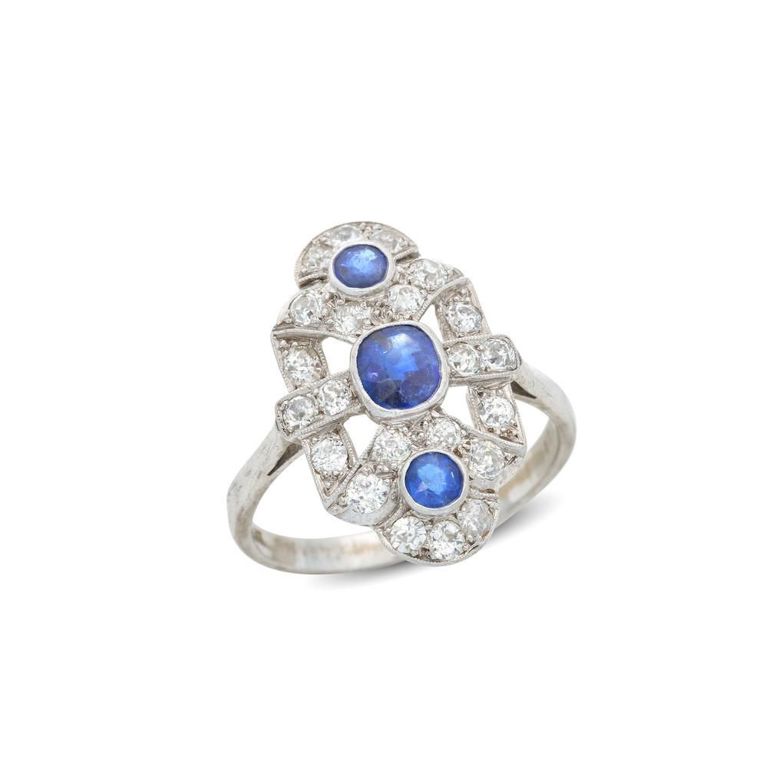Sapphire and Diamond Plaque Ring