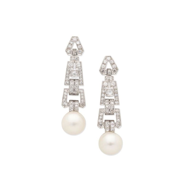 Cultured Pearl and Diamond Pendant Earrings