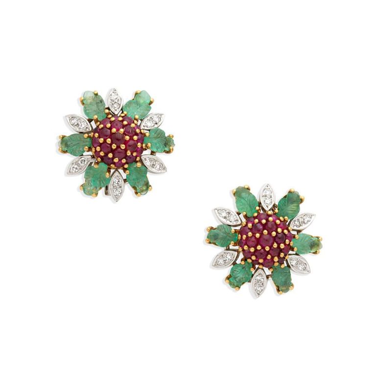 Ruby, Emerald and Diamond Earrings