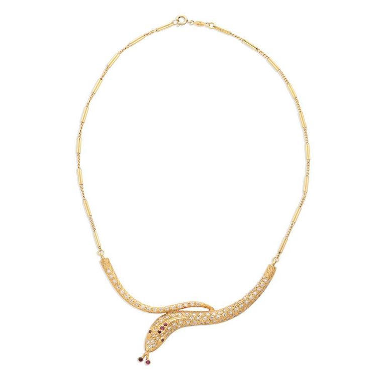 Diamond and Ruby Snake Necklace