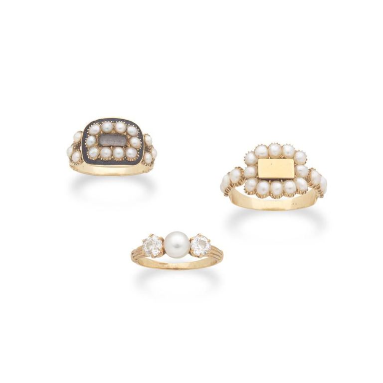 Pearl, Diamond and Seed Pearl Memorial Rings
