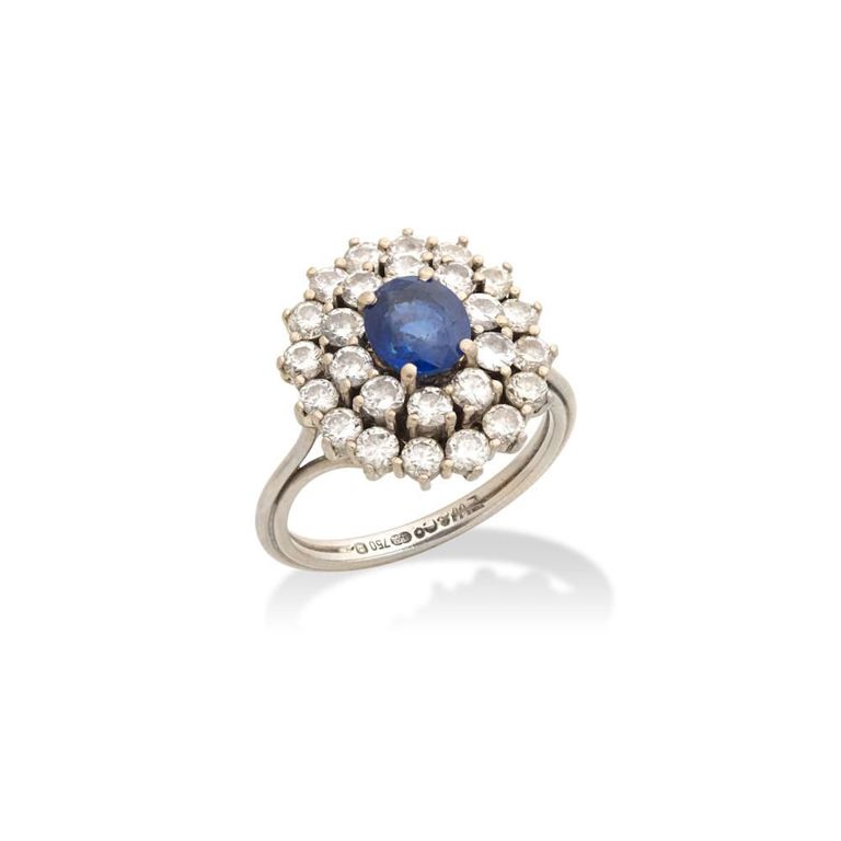 Sapphire and Diamond Cluster Ring