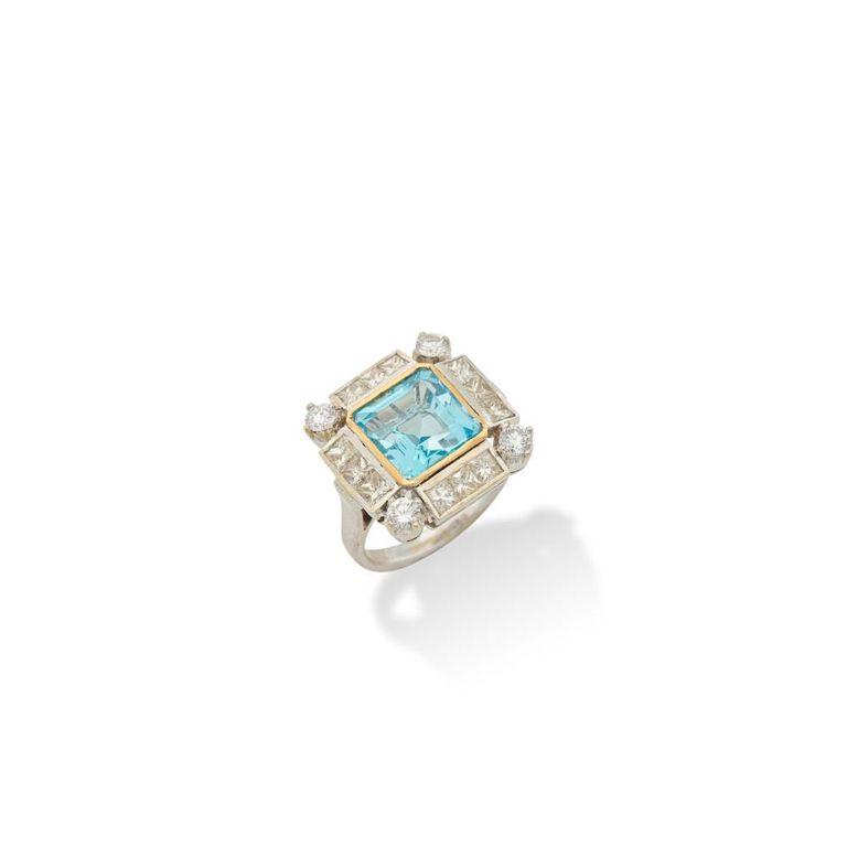 Blue Topaz and Diamond Ring