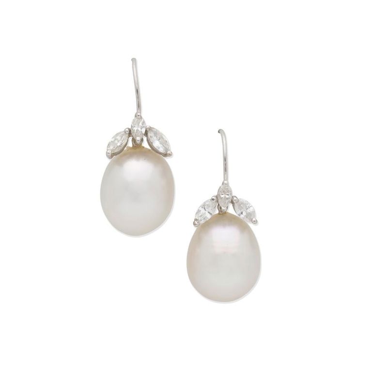 Cultured Pearl and Diamond Earrings
