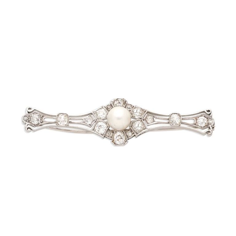 Cultured Pearl and Diamond Brooch