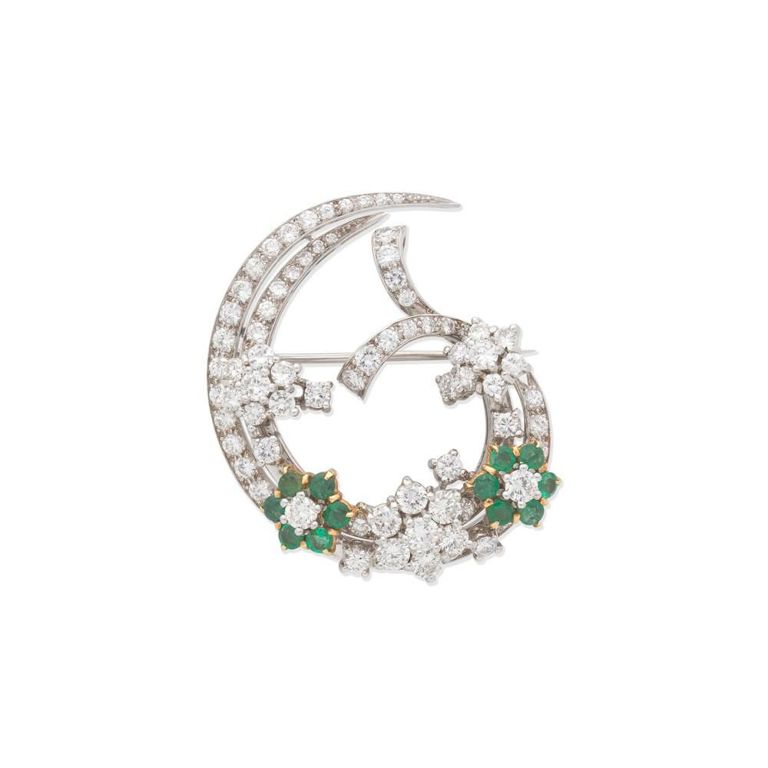 Diamond and Emerald Brooch