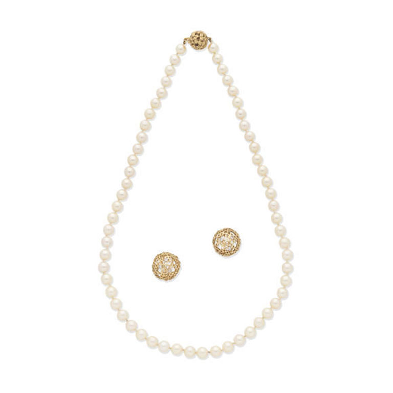 Earclips and Cultured Pearl Necklace