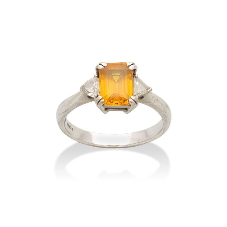 Orange Sapphire and Diamond Ring