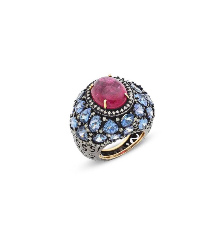 Pink Tourmaline and Gem-Set Ring