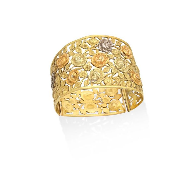 12k Gold Bi-Coloured Floral Cuff