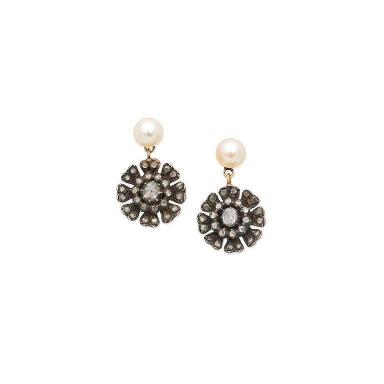 Cultured Pearl and Diamond Earrings