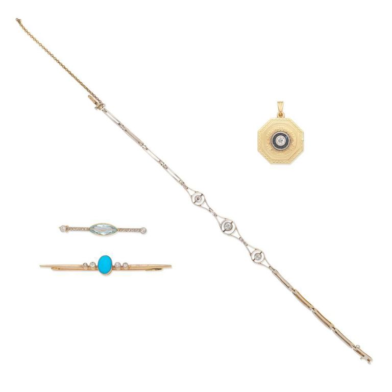 Gem-Set Pendant Brooches and Bracelet