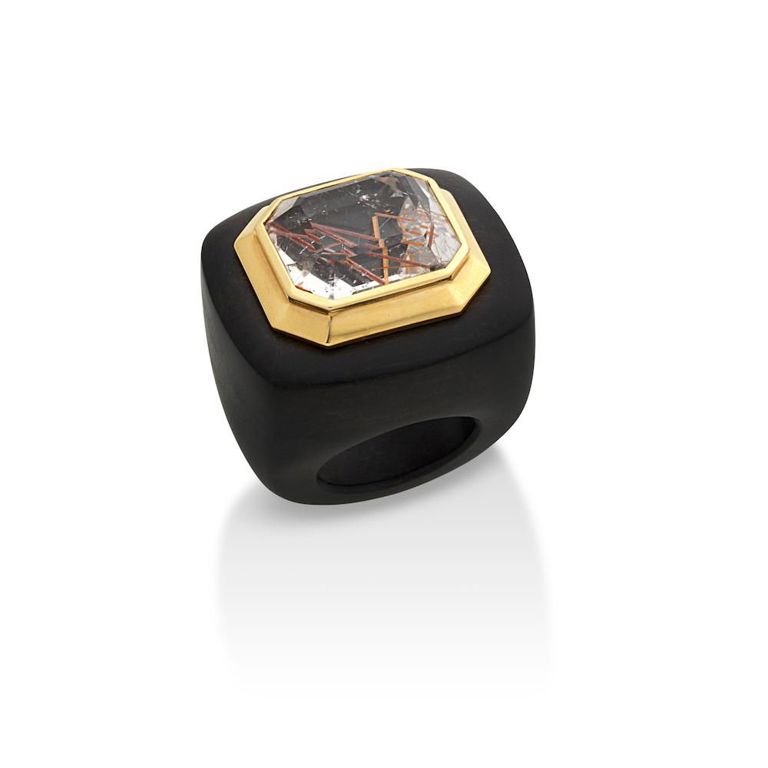 18k Gold Rutilated Quartz Ring