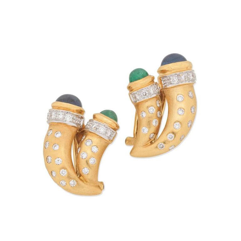 Sapphire, Emerald and Diamond Earrings