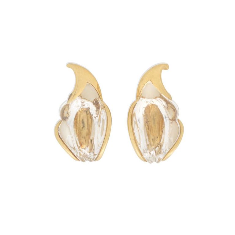 18k Gold Rock Crystal Earclips