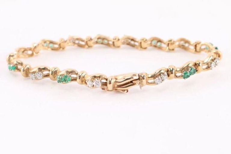 14k Yellow Gold Emerald and Diamond Bracelet
